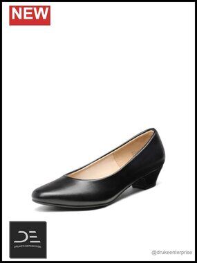 Low Chunky Heel Pump Dress Shoes 1.5'' Block Heels Round Toe